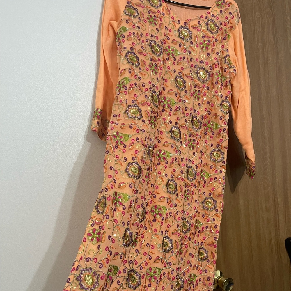Pakistani and Indian Peach fancy kameez and pajama